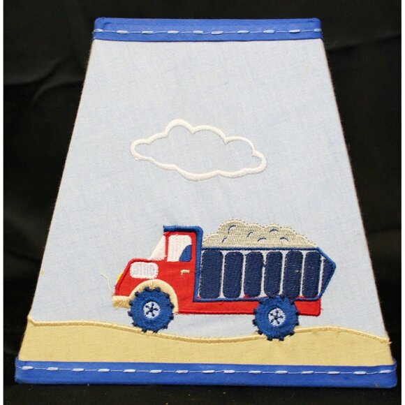 Construction Small Nursery Lamp Shade Dump Truck Baby Boy Embroidered Tractor - Picture 4 of 6